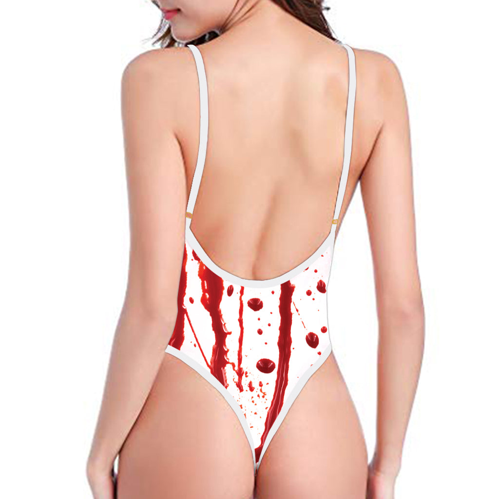 Flowing Red Blood Print One Piece High Cut Swimsuit