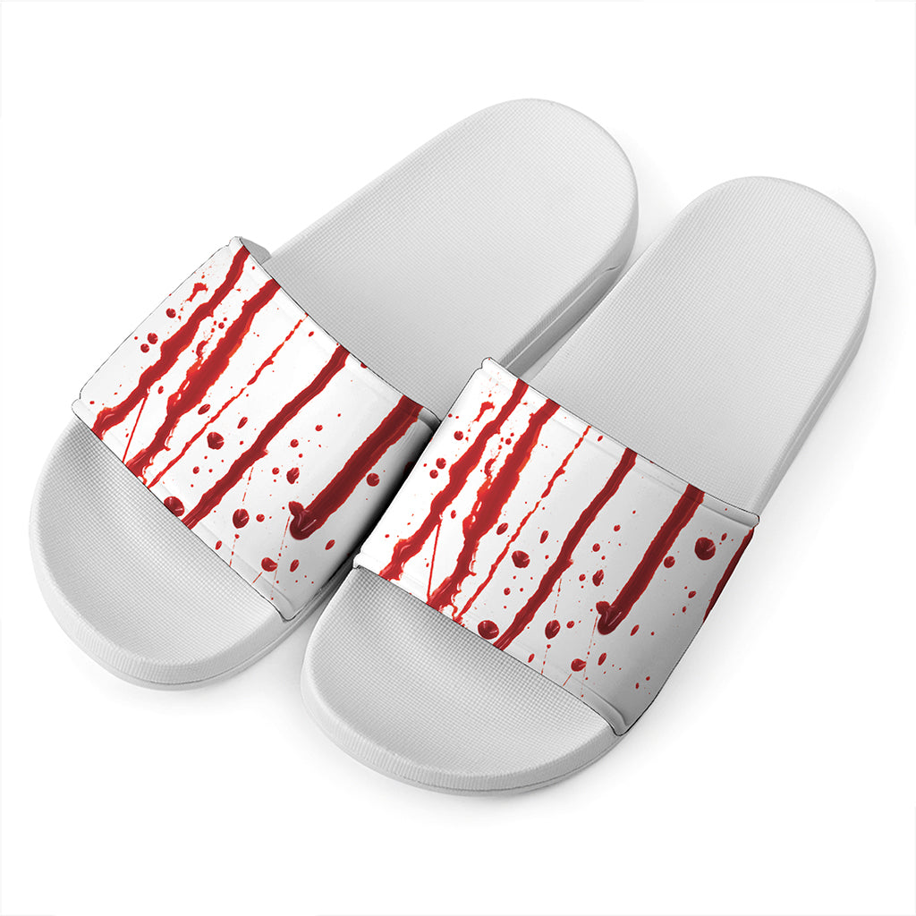 Flowing Red Blood Print White Slide Sandals
