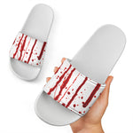 Flowing Red Blood Print White Slide Sandals