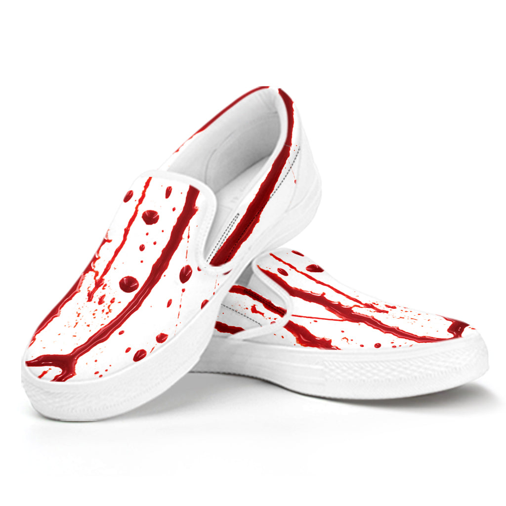 Flowing Red Blood Print White Slip On Shoes