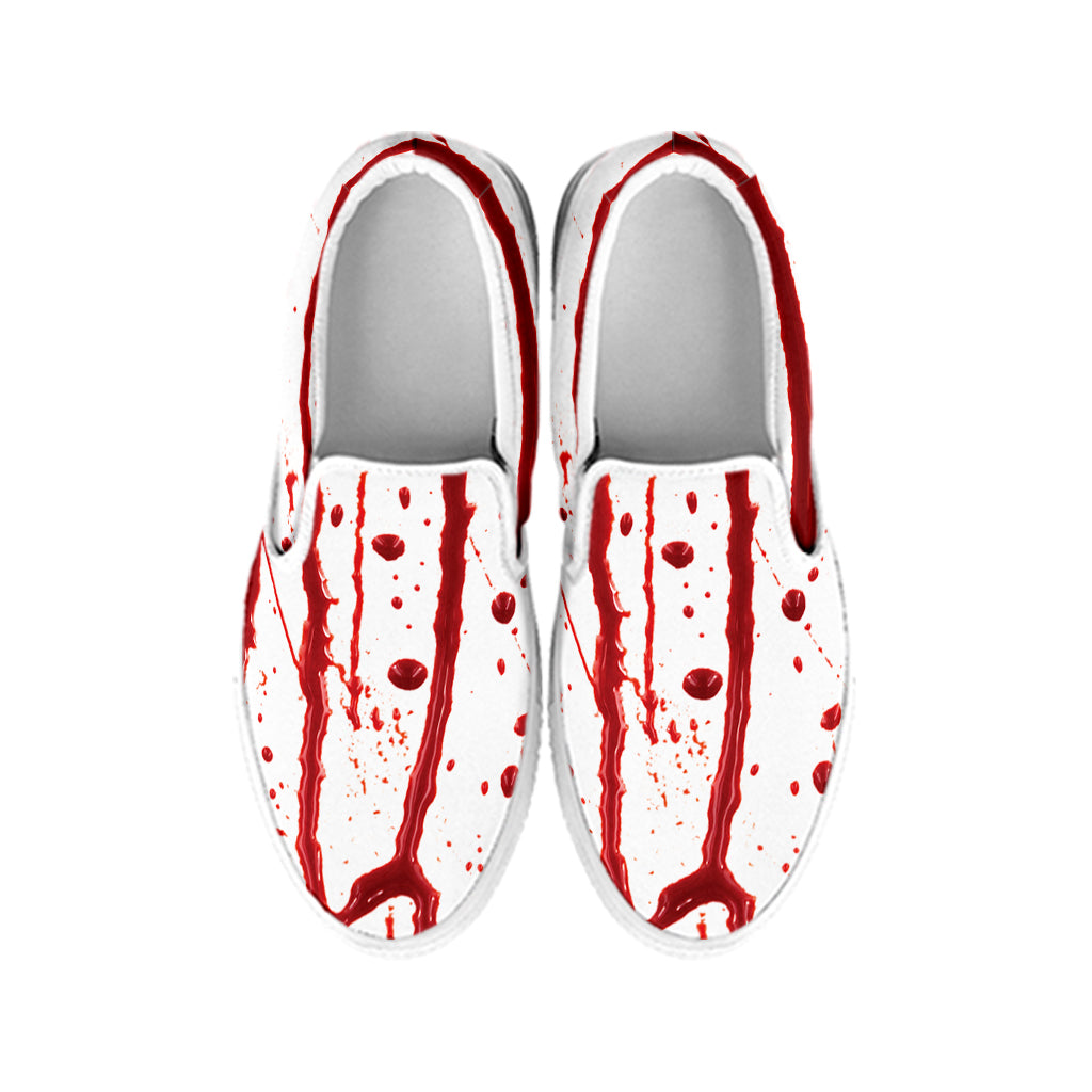 Flowing Red Blood Print White Slip On Shoes