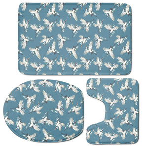 Flying Crane Bird Pattern Print 3 Piece Bath Mat Set