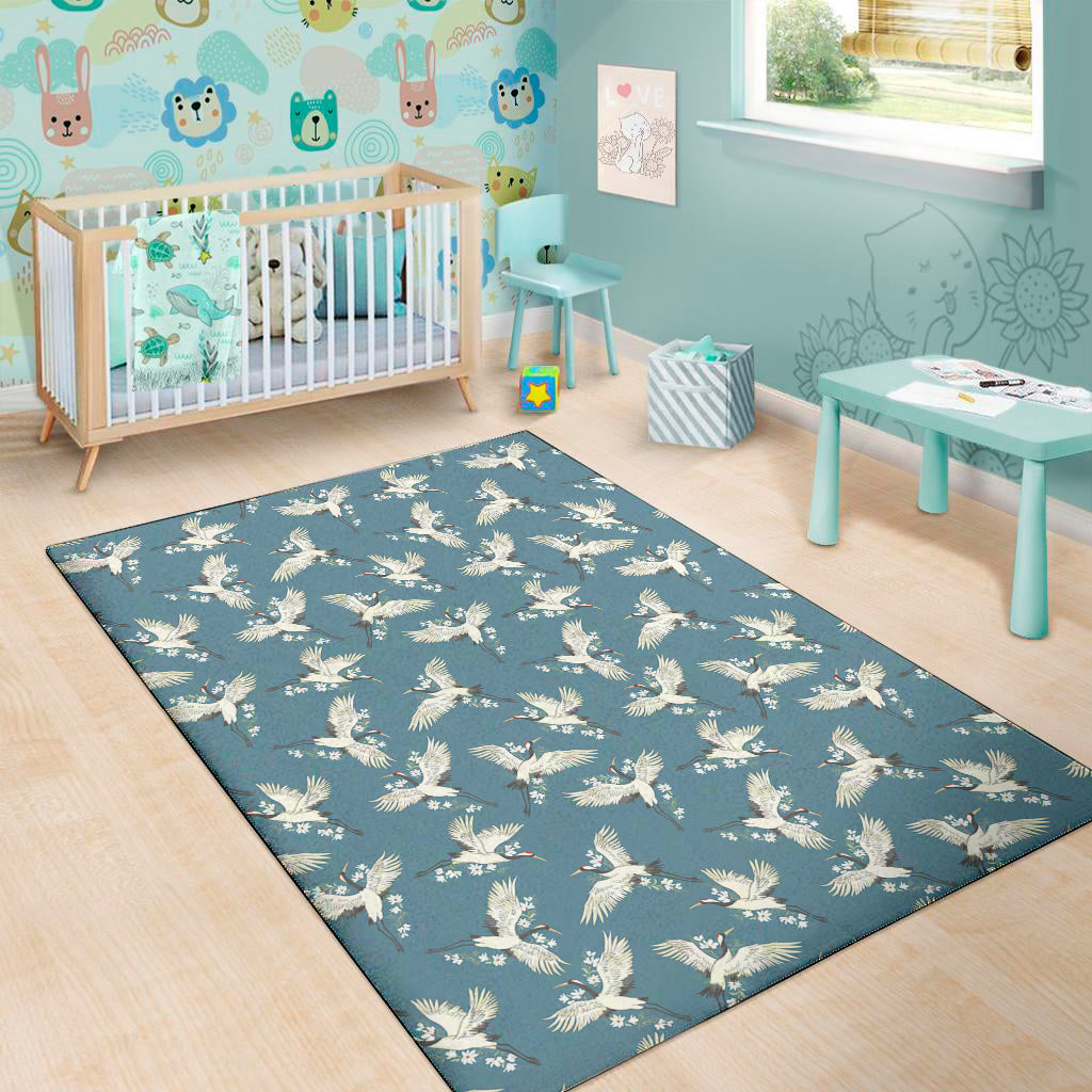 Flying Crane Bird Pattern Print Area Rug