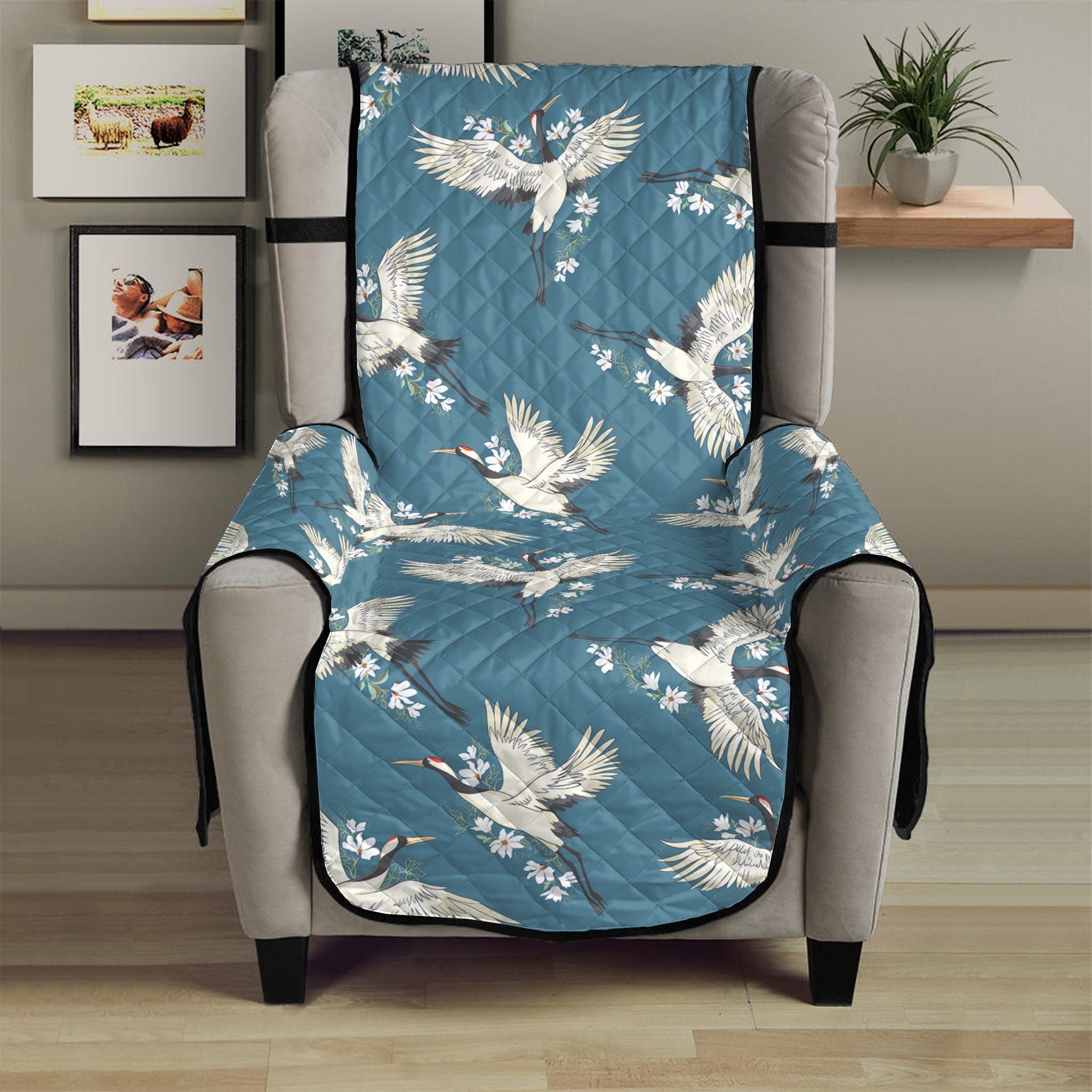 Flying Crane Bird Pattern Print Armchair Protector