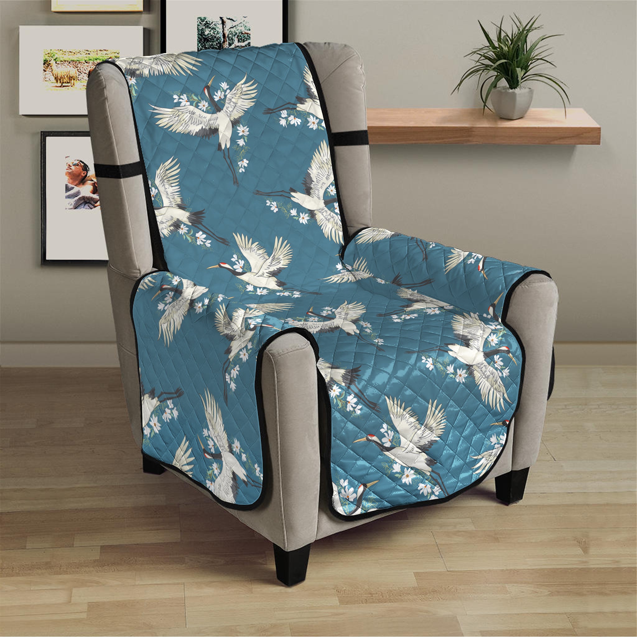 Flying Crane Bird Pattern Print Armchair Protector