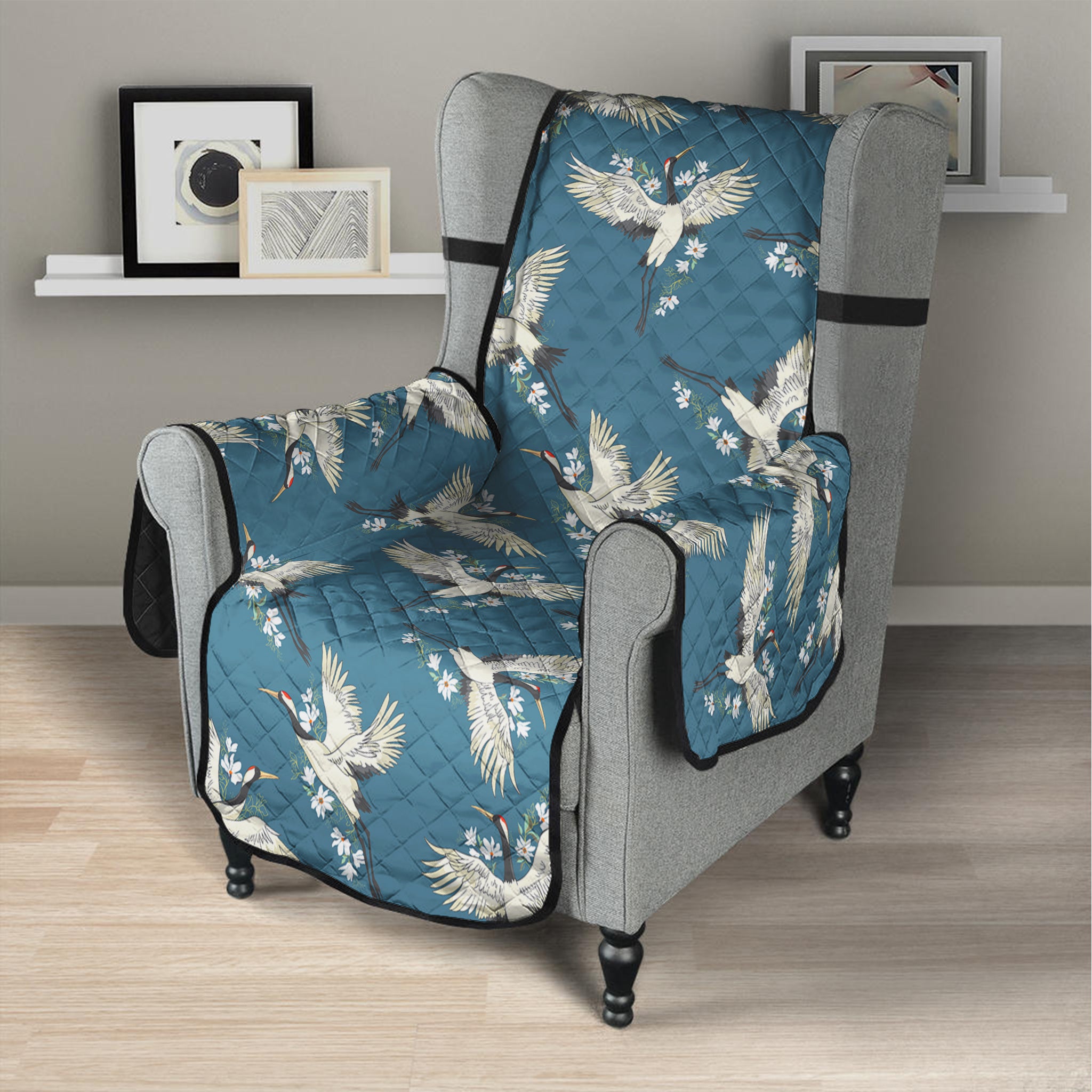 Flying Crane Bird Pattern Print Armchair Protector