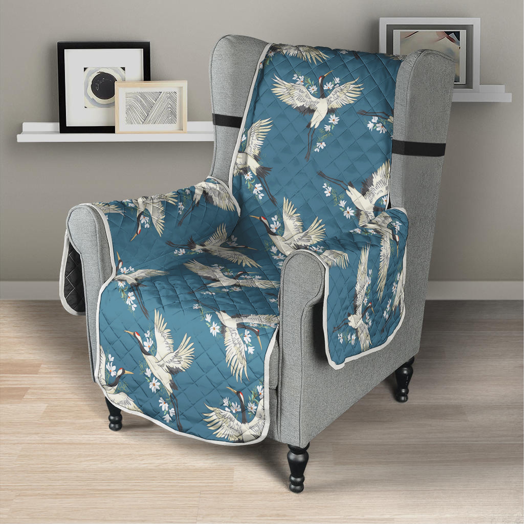 Flying Crane Bird Pattern Print Armchair Protector