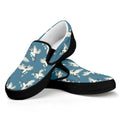 Flying Crane Bird Pattern Print Black Slip On Sneakers