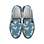 Flying Crane Bird Pattern Print Black Slip On Shoes