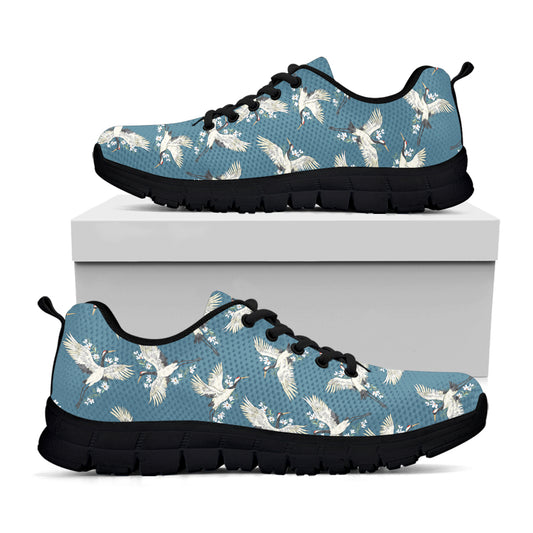 Flying Crane Bird Pattern Print Black Sneakers