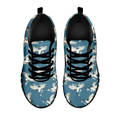 Flying Crane Bird Pattern Print Black Sneakers