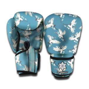 Flying Crane Bird Pattern Print Boxing Gloves