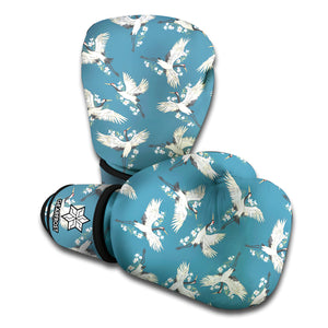 Flying Crane Bird Pattern Print Boxing Gloves