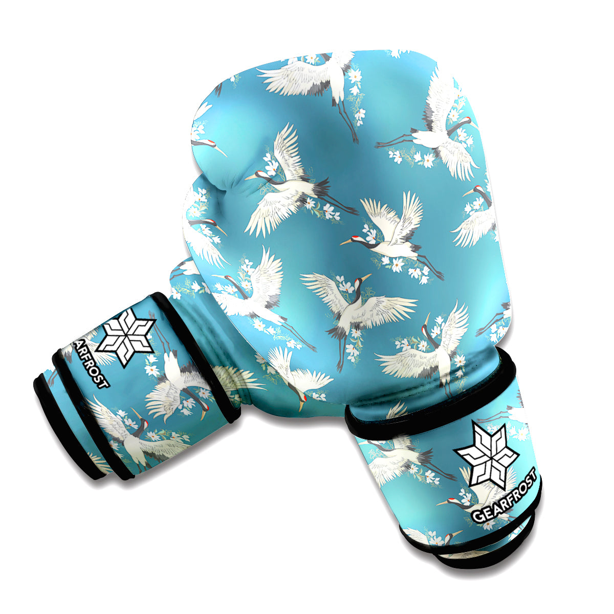 Flying Crane Bird Pattern Print Boxing Gloves