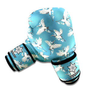 Flying Crane Bird Pattern Print Boxing Gloves