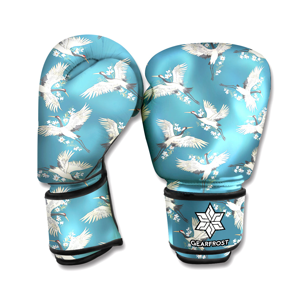 Flying Crane Bird Pattern Print Boxing Gloves