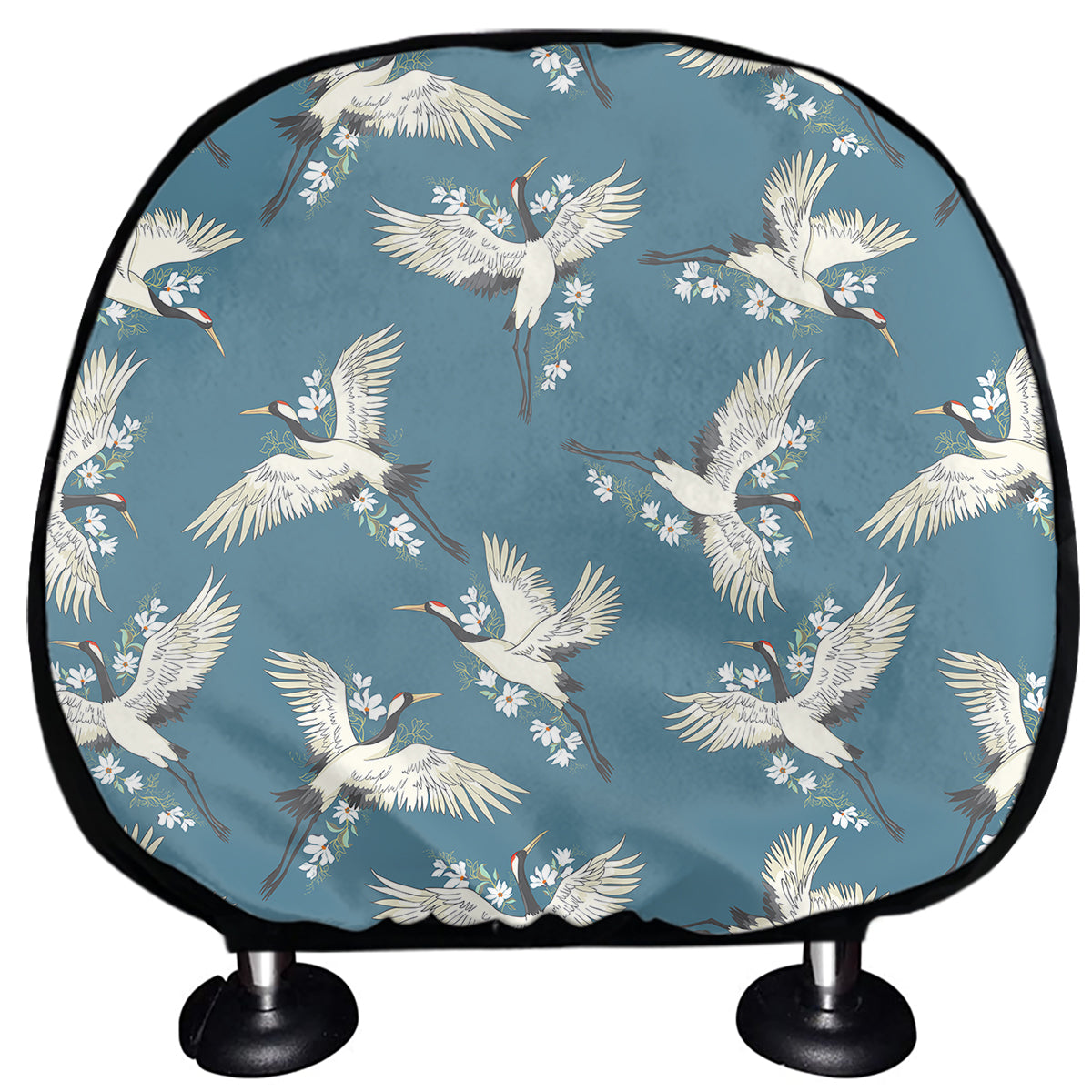 Flying Crane Bird Pattern Print Car Headrest Covers