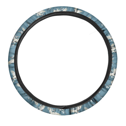 Flying Crane Bird Pattern Print Car Steering Wheel Cover