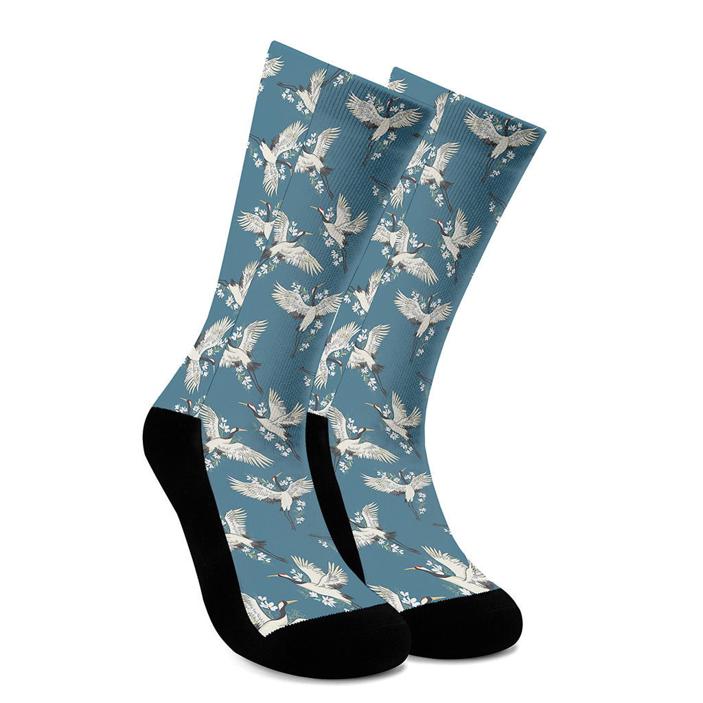 Flying Crane Bird Pattern Print Crew Socks