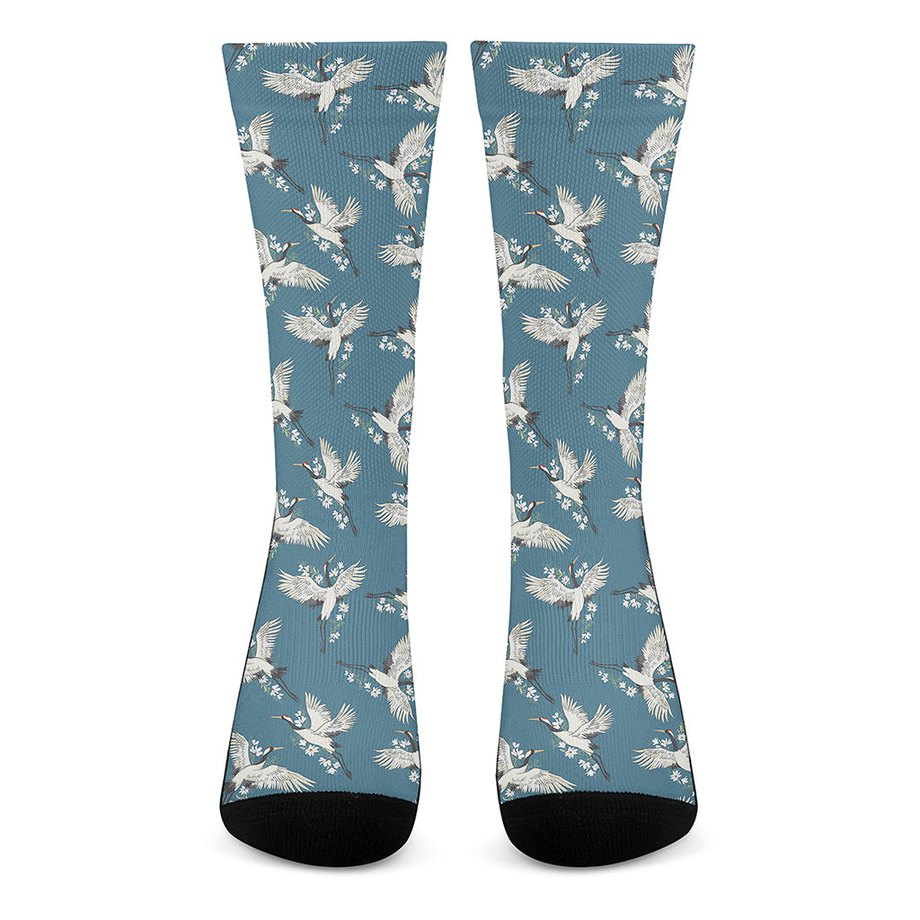 Flying Crane Bird Pattern Print Crew Socks