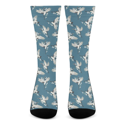 Flying Crane Bird Pattern Print Crew Socks