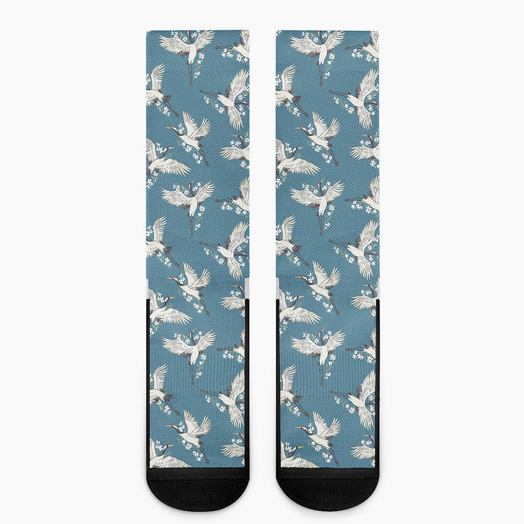 Flying Crane Bird Pattern Print Crew Socks