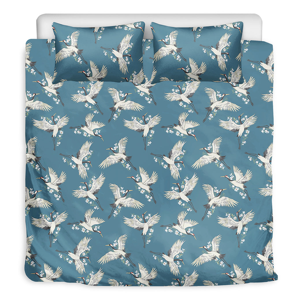 Flying Crane Bird Pattern Print Duvet Cover Bedding Set