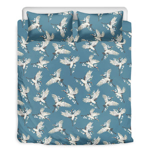 Flying Crane Bird Pattern Print Duvet Cover Bedding Set