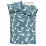 Flying Crane Bird Pattern Print Duvet Cover Bedding Set