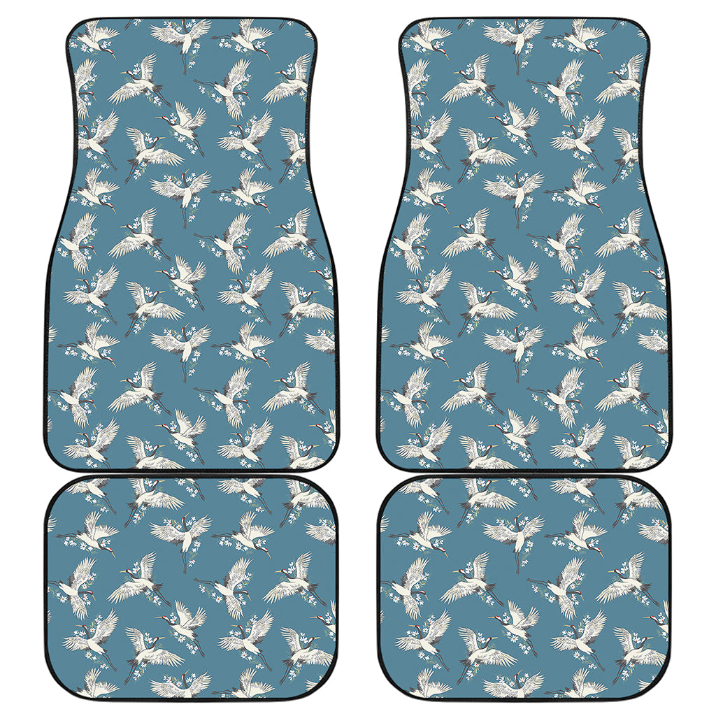 Flying Crane Bird Pattern Print Front and Back Car Floor Mats