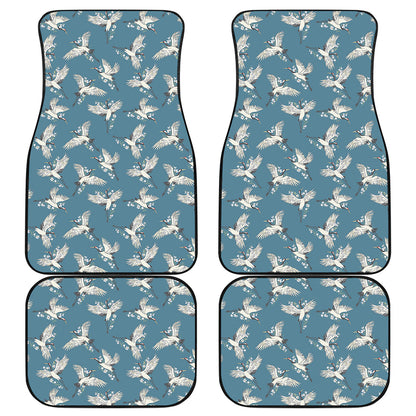 Flying Crane Bird Pattern Print Front and Back Car Floor Mats