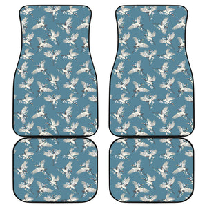 Flying Crane Bird Pattern Print Front and Back Car Floor Mats