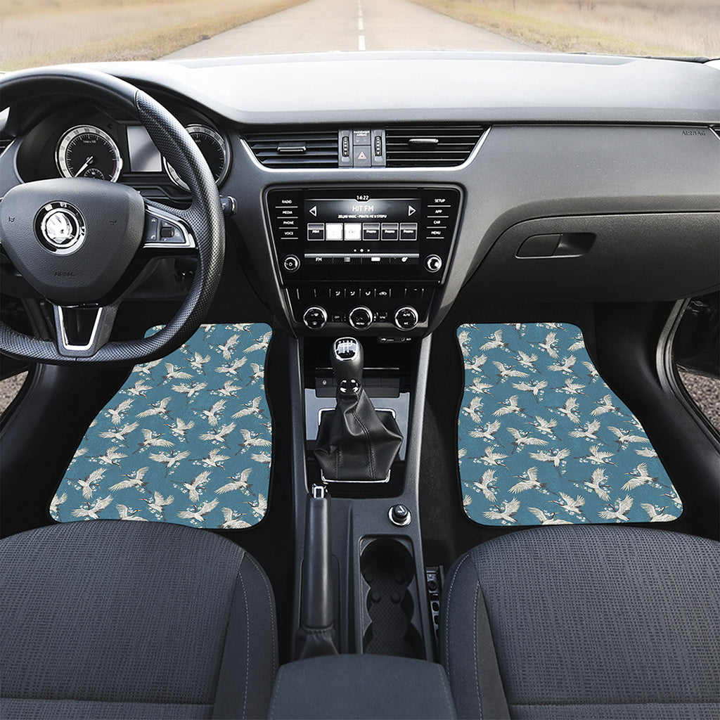 Flying Crane Bird Pattern Print Front and Back Car Floor Mats