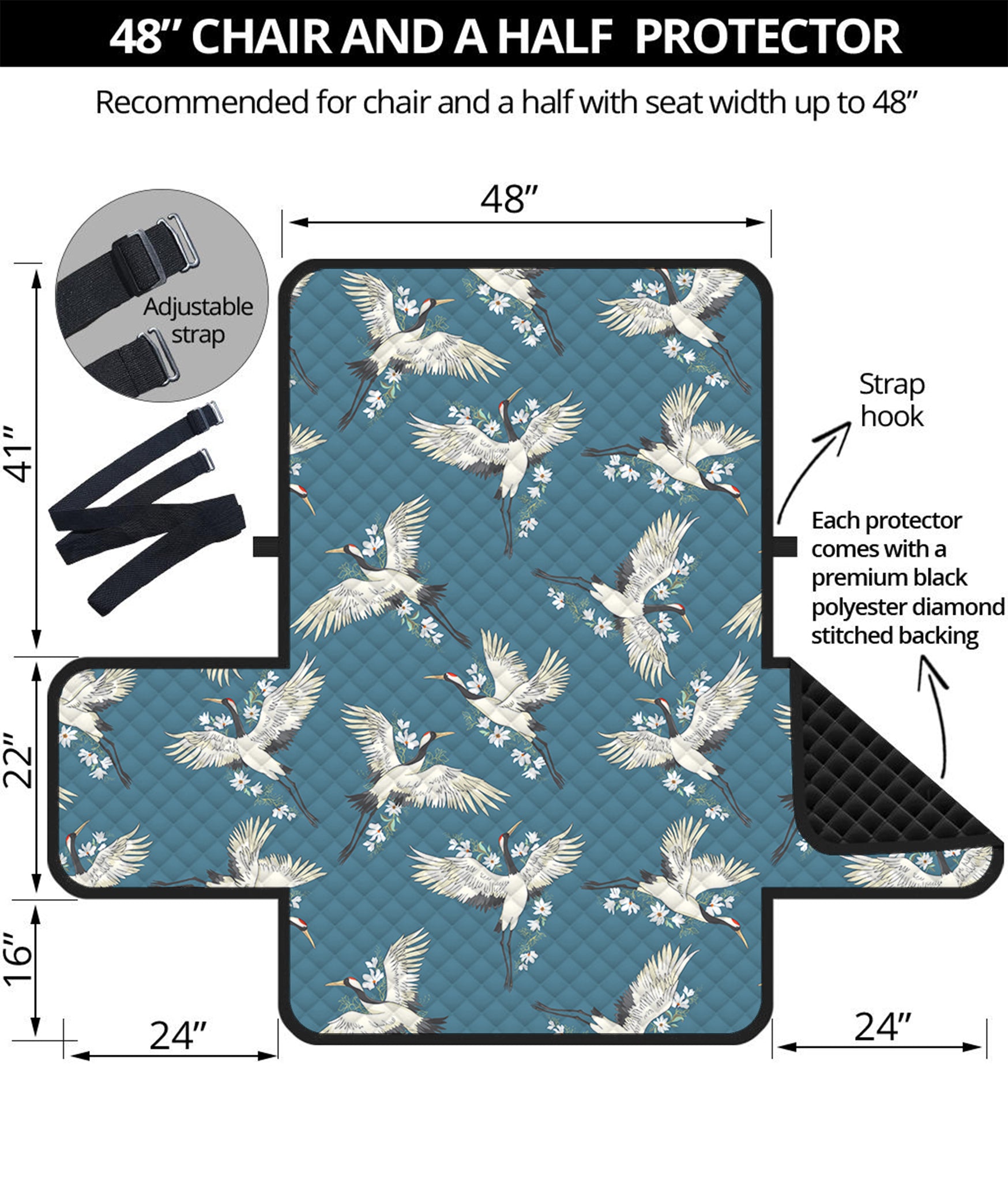 Flying Crane Bird Pattern Print Half Sofa Protector