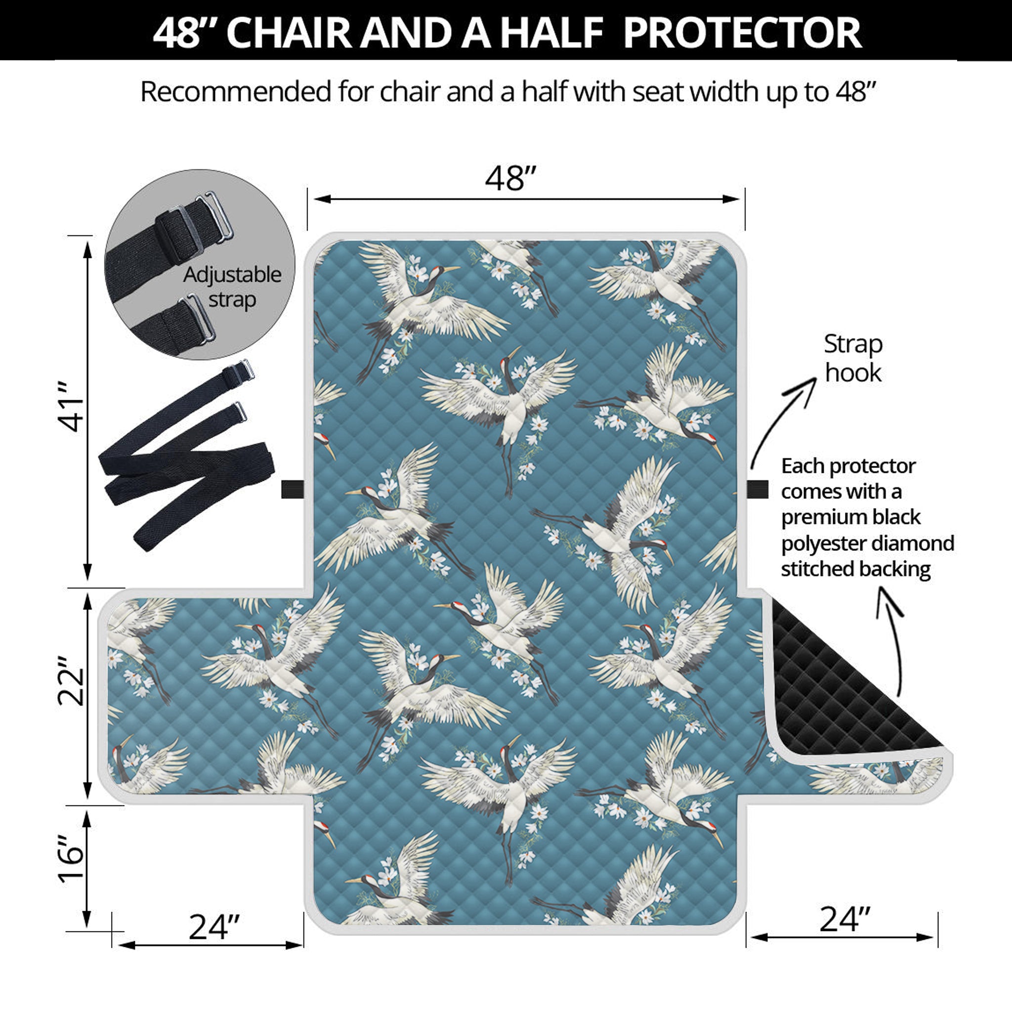 Flying Crane Bird Pattern Print Half Sofa Protector