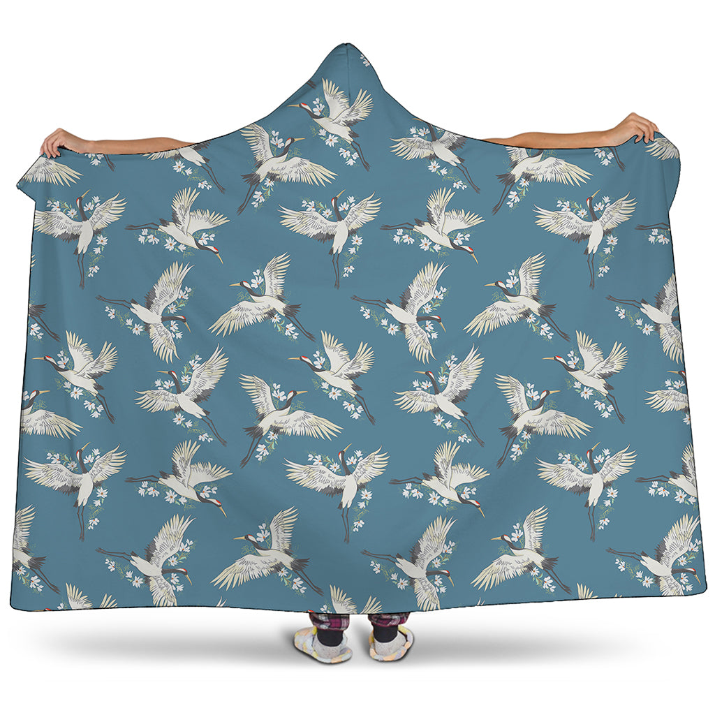 Flying Crane Bird Pattern Print Hooded Blanket