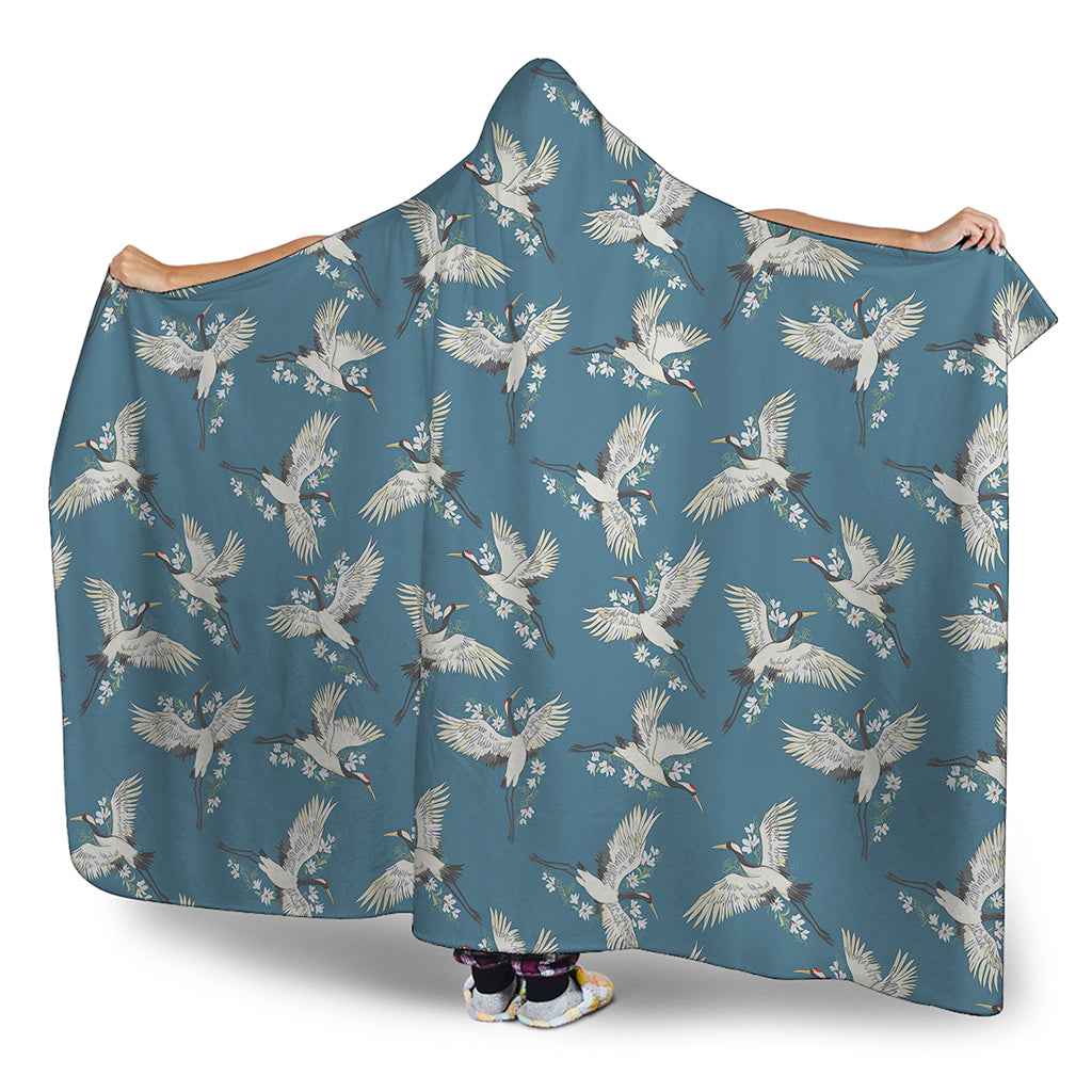 Flying Crane Bird Pattern Print Hooded Blanket