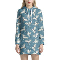 Flying Crane Bird Pattern Print Pullover Hoodie Dress