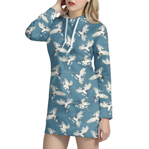 Flying Crane Bird Pattern Print Hoodie Dress