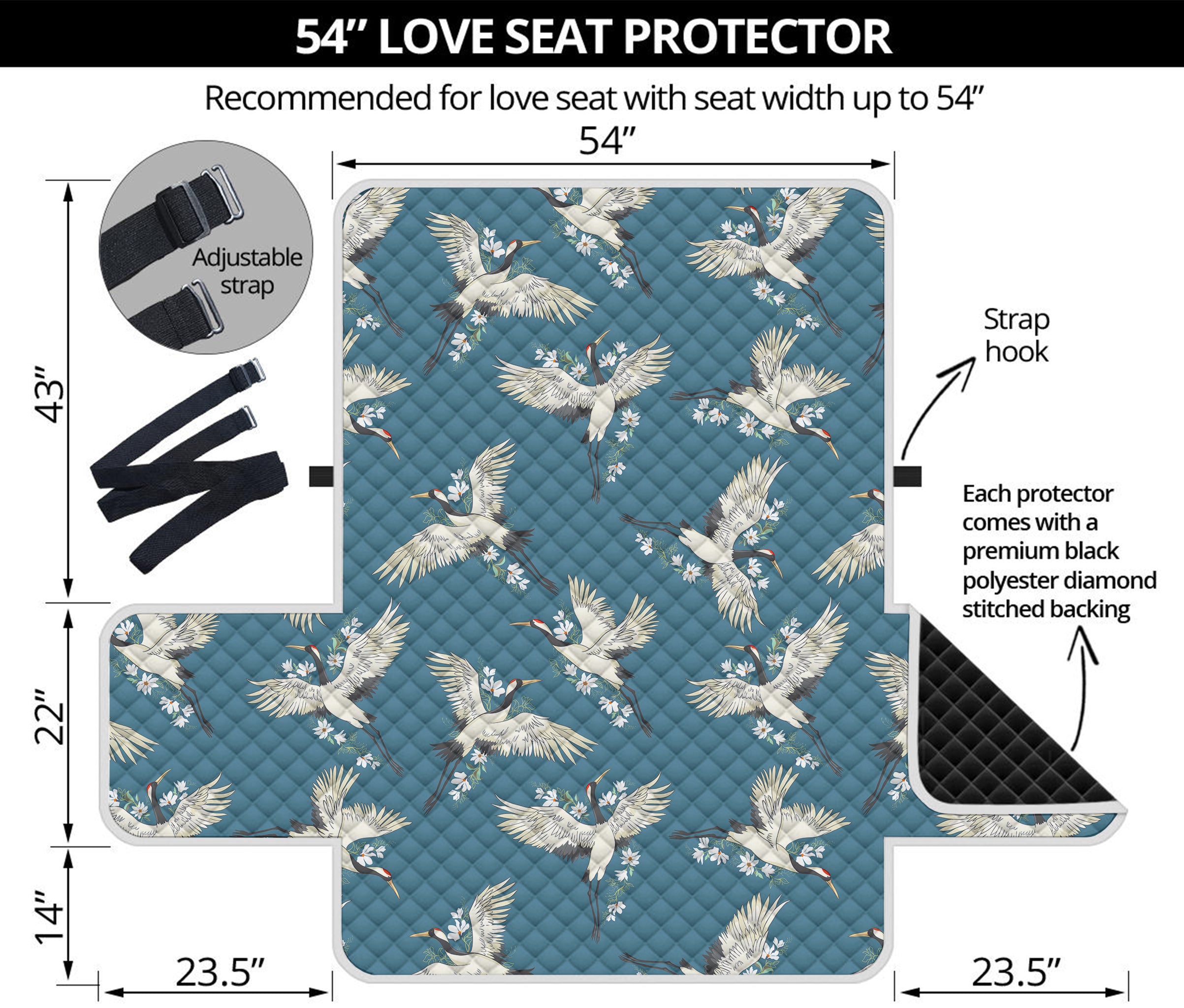 Flying Crane Bird Pattern Print Loveseat Protector