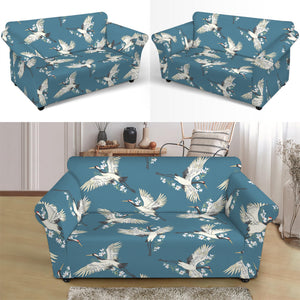 Flying Crane Bird Pattern Print Loveseat Slipcover