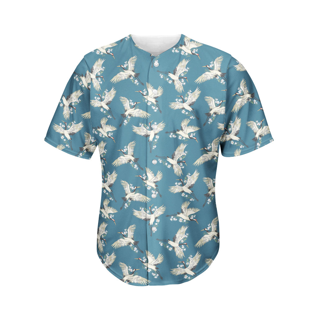 Flying Crane Bird Pattern Print Men's Baseball Jersey