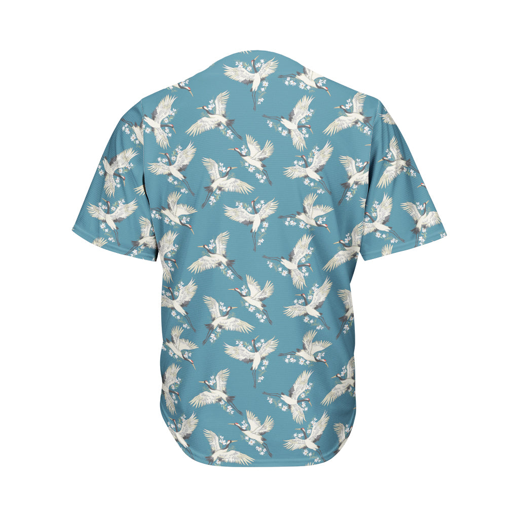 Flying Crane Bird Pattern Print Men's Baseball Jersey