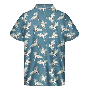 Flying Crane Bird Pattern Print Men's Short Sleeve Shirt