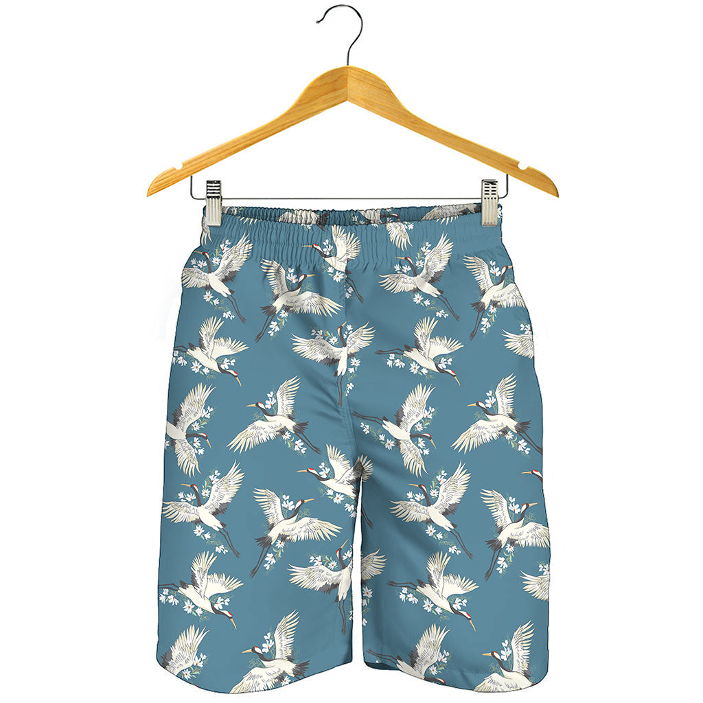 Flying Crane Bird Pattern Print Men's Shorts