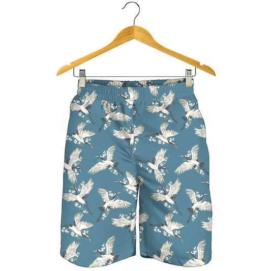 Flying Crane Bird Pattern Print Men's Shorts