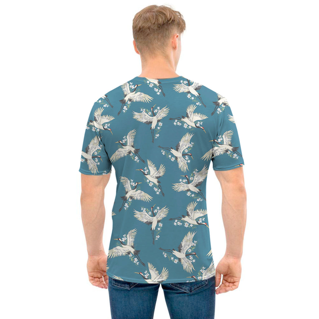 Flying Crane Bird Pattern Print Men's T-Shirt