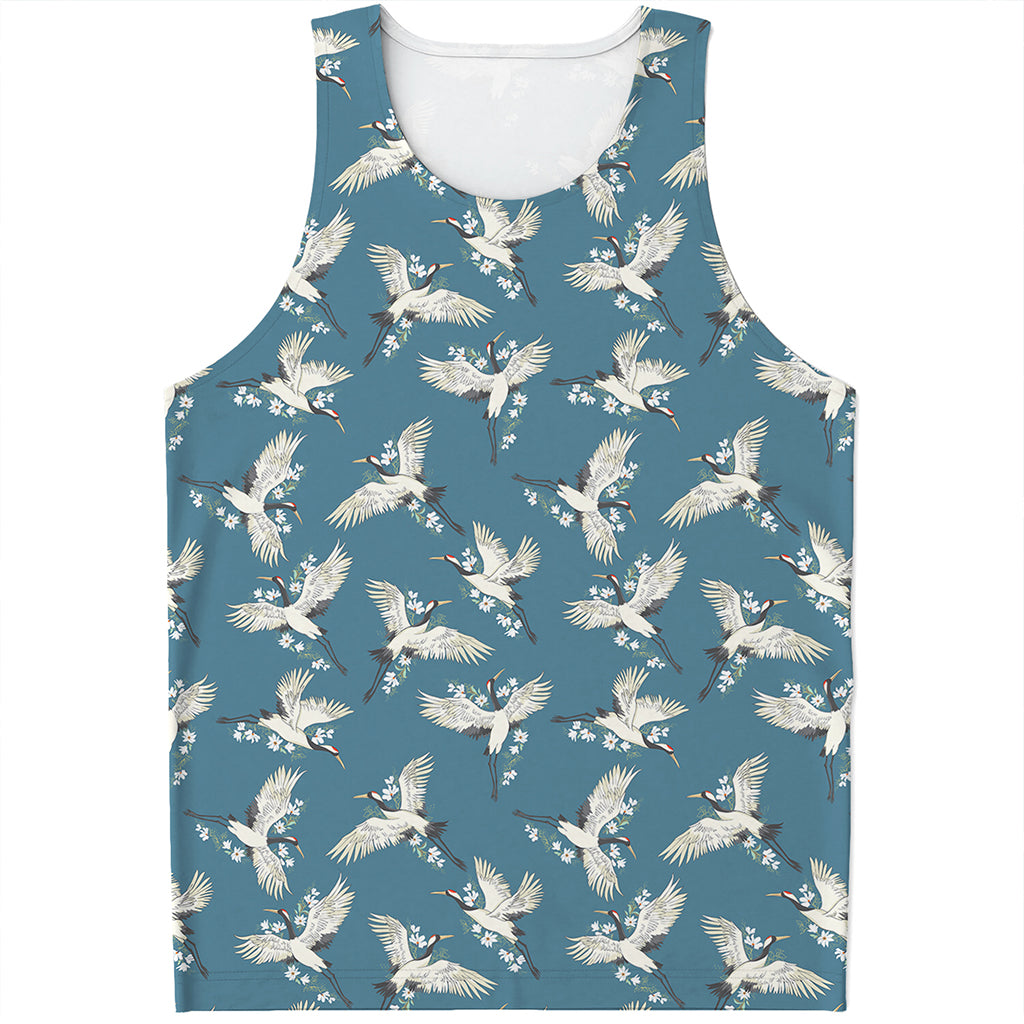 Flying Crane Bird Pattern Print Men's Tank Top