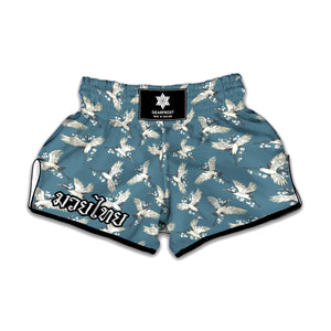 Flying Crane Bird Pattern Print Muay Thai Boxing Shorts