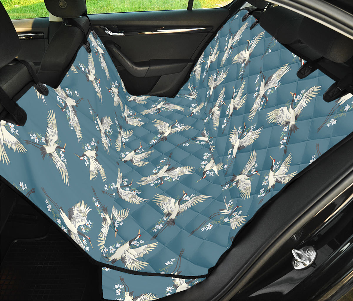 Flying Crane Bird Pattern Print Pet Car Back Seat Cover